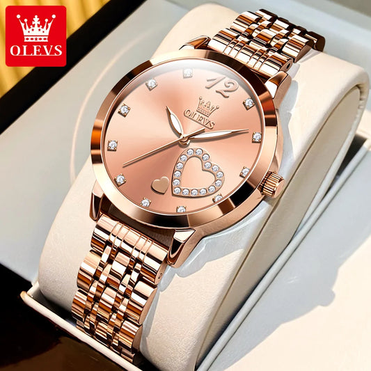 OLEVS Love Diamond Inlaid Steel Band Women's Quartz Watch
