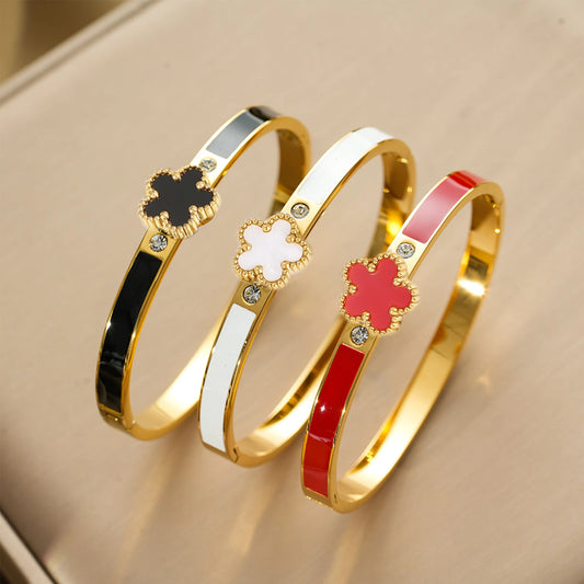 7 Colors Popular Stainless Steel  Leaf Flower Open Bangle
