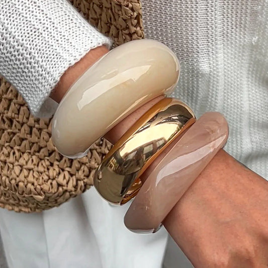 Chunky Punk Beige Khaki Thick Bangles