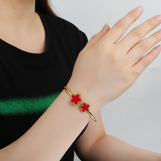 7 Colors Popular Stainless Steel  Leaf Flower Open Bangle