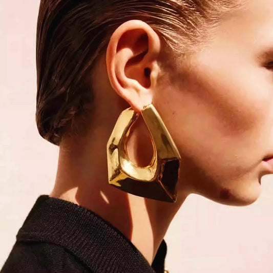 Metal Glossy Irregular Geometric Large Earrings for Women