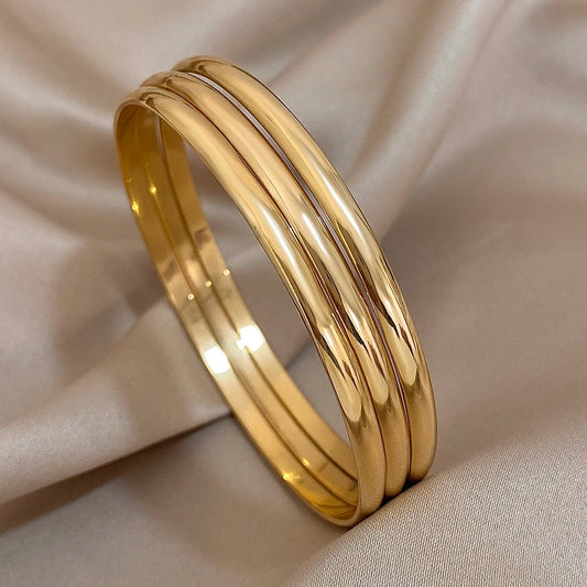 3pcs 18K Gold Plated Stainless Steel Bangle Bracelet for Women