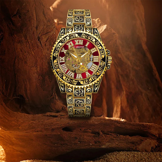 Red steel strip luxury style elegant and gorgeous mechanical watch